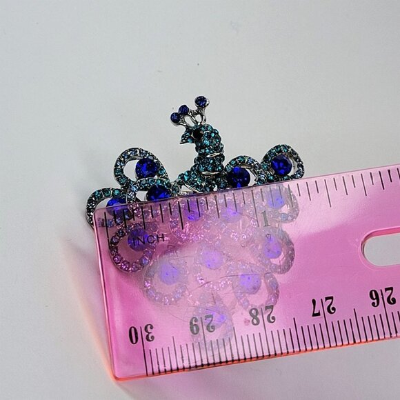 PEACOCK Ring Blue Crystals Stretch Band Ring - Picture 7 of 11